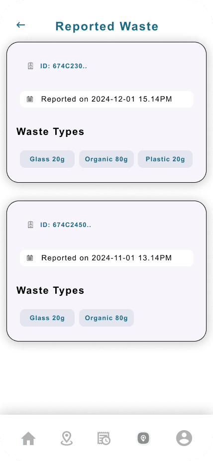 Reported Waste Screen